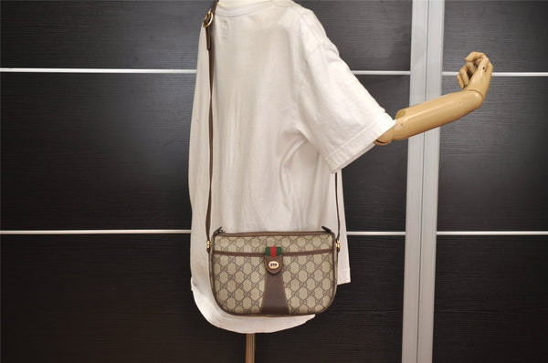 Authentic GUCCI Web Sherry Line Shoulder Bag GG PVC Leather Brown Junk 5350J