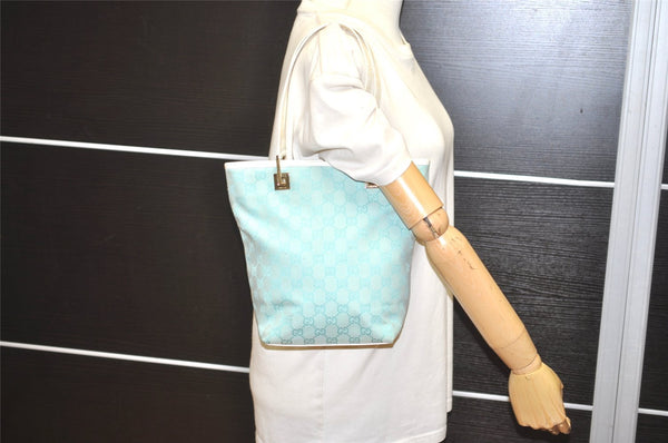 Authentic GUCCI Shoulder Tote Bag GG Canvas Leather 0021099 Light Blue 5352I