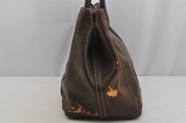 Authentic HERMES Garden Party MM Shoulder Tote Bag PVC Leather Brown Junk 5353J