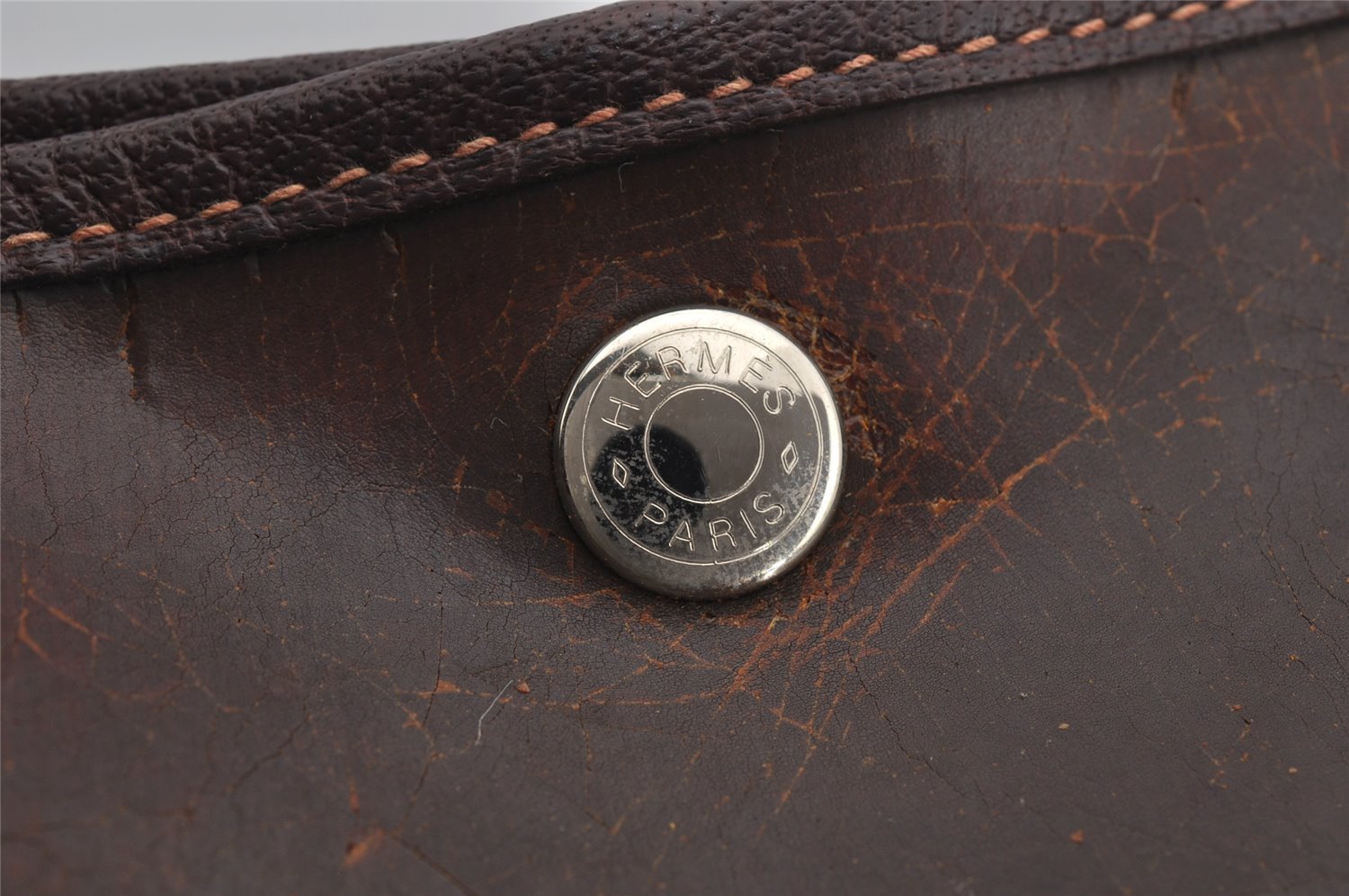 Authentic HERMES Garden Party MM Shoulder Tote Bag PVC Leather Brown Junk 5353J