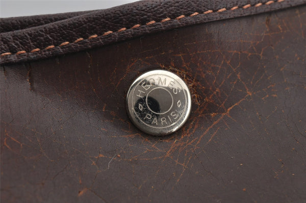 Authentic HERMES Garden Party MM Shoulder Tote Bag PVC Leather Brown Junk 5353J