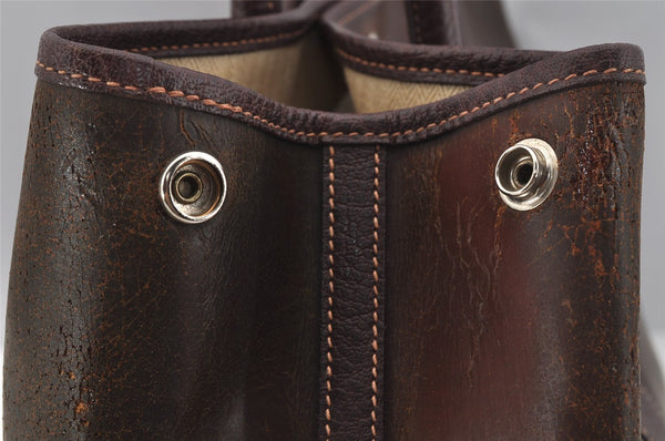 Authentic HERMES Garden Party MM Shoulder Tote Bag PVC Leather Brown Junk 5353J