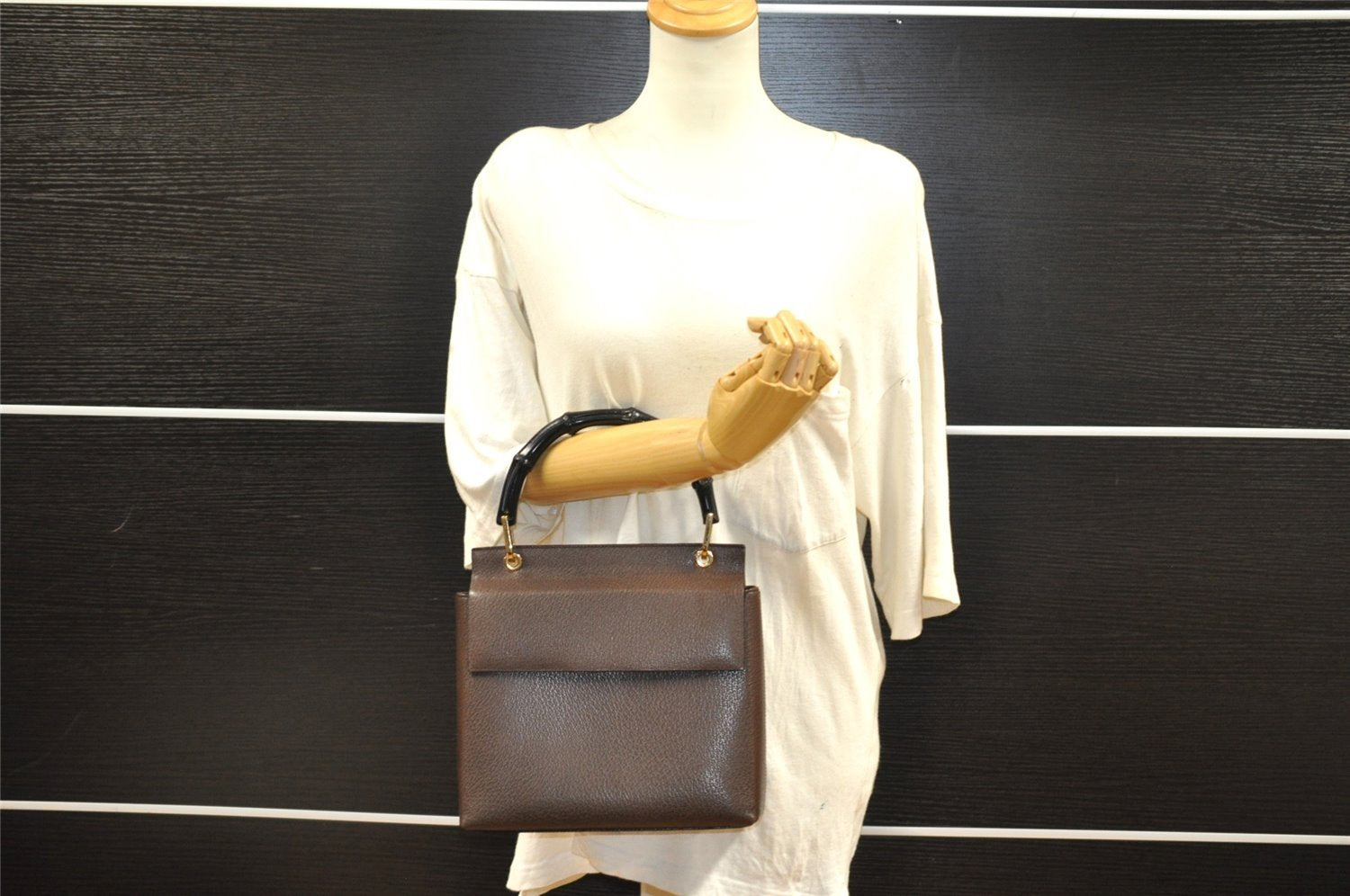 Authentic GUCCI Bamboo Vintage Hand Bag Purse Leather Brown 5355I