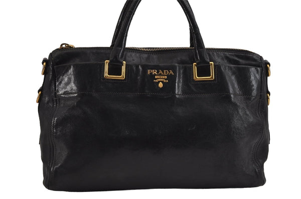 Authentic PRADA Vintage Leather Nappa 2Way Shoulder Tote Bag Black 5357J