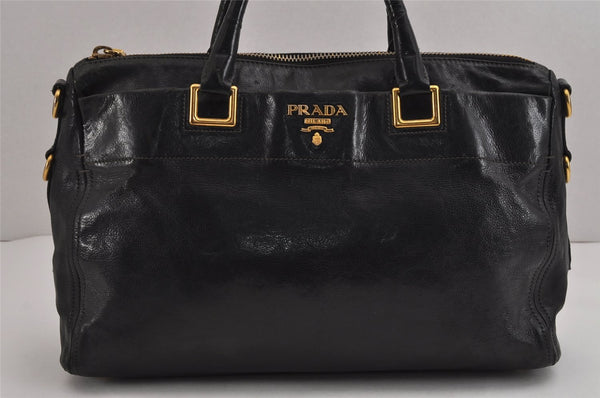 Authentic PRADA Vintage Leather Nappa 2Way Shoulder Tote Bag Black 5357J