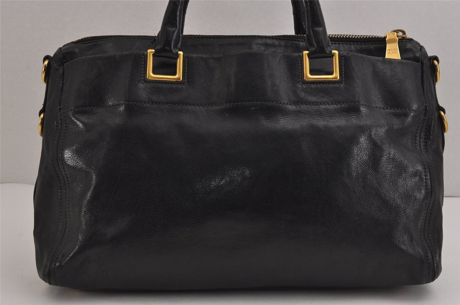 Authentic PRADA Vintage Leather Nappa 2Way Shoulder Tote Bag Black 5357J