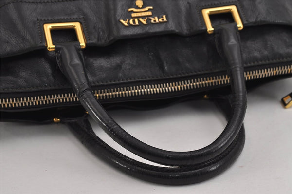 Authentic PRADA Vintage Leather Nappa 2Way Shoulder Tote Bag Black 5357J