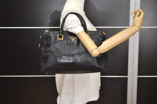 Authentic PRADA Vintage Leather Nappa 2Way Shoulder Tote Bag Black 5357J