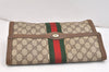 Authentic GUCCI Web Sherry Line Clutch Hand Bag GG PVC Leather Brown Junk 5358K