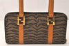 Authentic FENDI Zebra Pattern Hand Long Wallet Purse Canvas Leather Brown 5359K