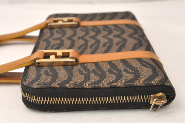 Authentic FENDI Zebra Pattern Hand Long Wallet Purse Canvas Leather Brown 5359K