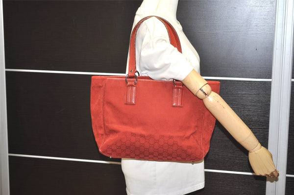 Authentic GUCCI Vintage Shoulder Tote Bag GG Canvas Leather 113017 Red 5360I
