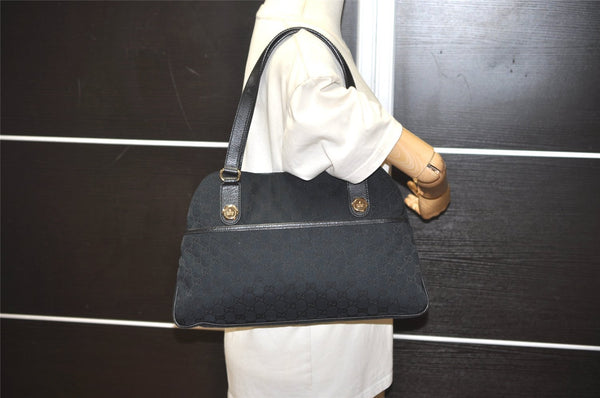 Authentic GUCCI Charmy Shoulder Tote Bag GG Canvas Leather 163288 Black 5361I
