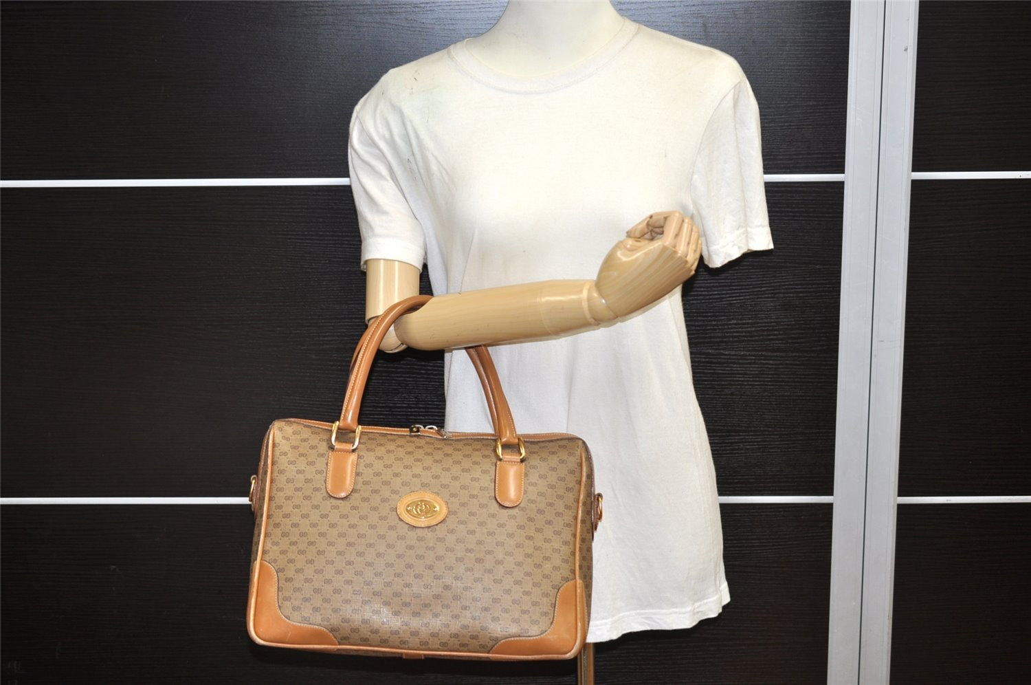 Authentic GUCCI Vintage Micro GG PVC Leather 2Way Shoulder Hand Bag Brown 5362K