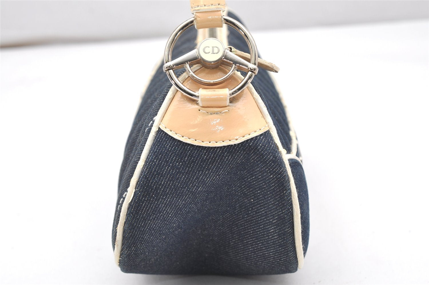 Authentic Christian Dior Vintage Shoulder Hand Bag Purse Denim Enamel Navy 5365K