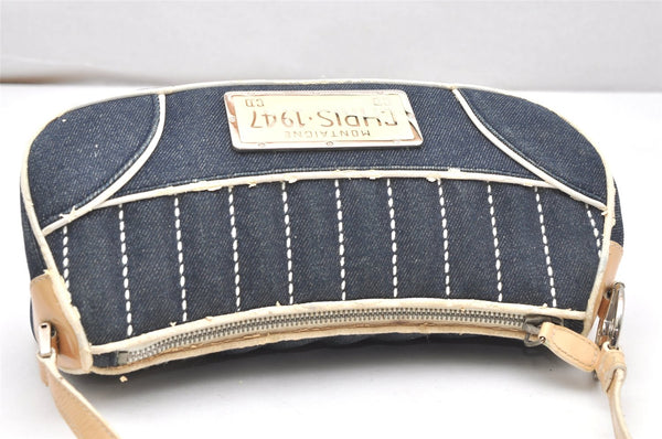 Authentic Christian Dior Vintage Shoulder Hand Bag Purse Denim Enamel Navy 5365K