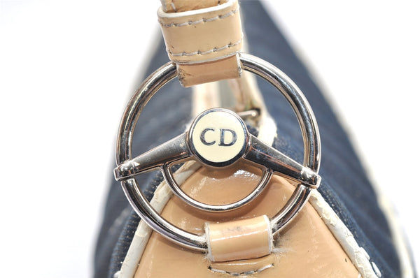 Authentic Christian Dior Vintage Shoulder Hand Bag Purse Denim Enamel Navy 5365K