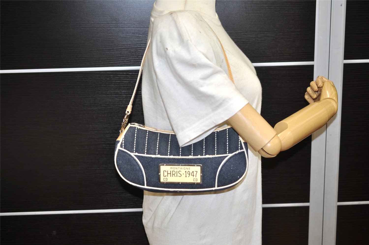 Authentic Christian Dior Vintage Shoulder Hand Bag Purse Denim Enamel Navy 5365K