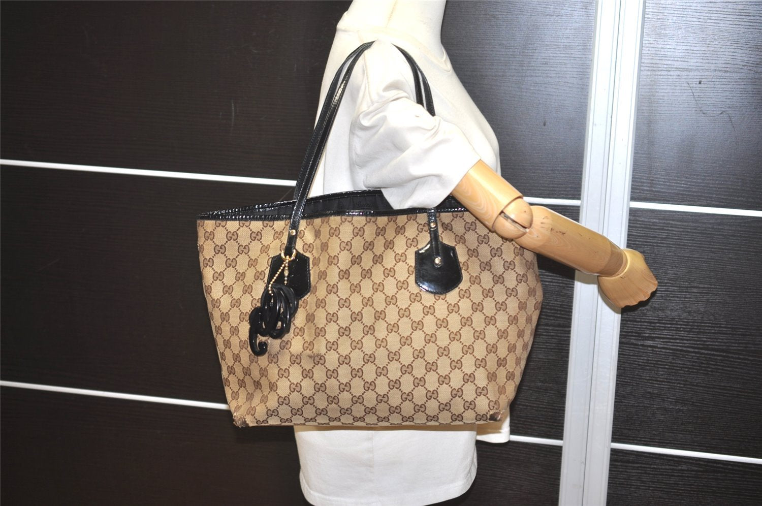 Authentic GUCCI Jolie Shoulder Tote Bag GG Canvas Enamel 211975 Brown 5367I