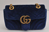 Authentic GUCCI GG Marmont Chain Shoulder Crossbody Bag Velour 446744 Blue 5368J