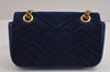 Authentic GUCCI GG Marmont Chain Shoulder Crossbody Bag Velour 446744 Blue 5368J