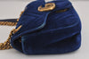 Authentic GUCCI GG Marmont Chain Shoulder Crossbody Bag Velour 446744 Blue 5368J