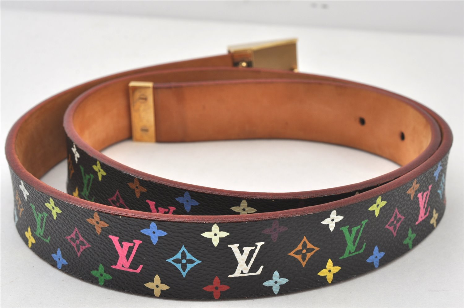 Louis Vuitton Monogram Multicolor Ceinture Carre Belt Black 35.4