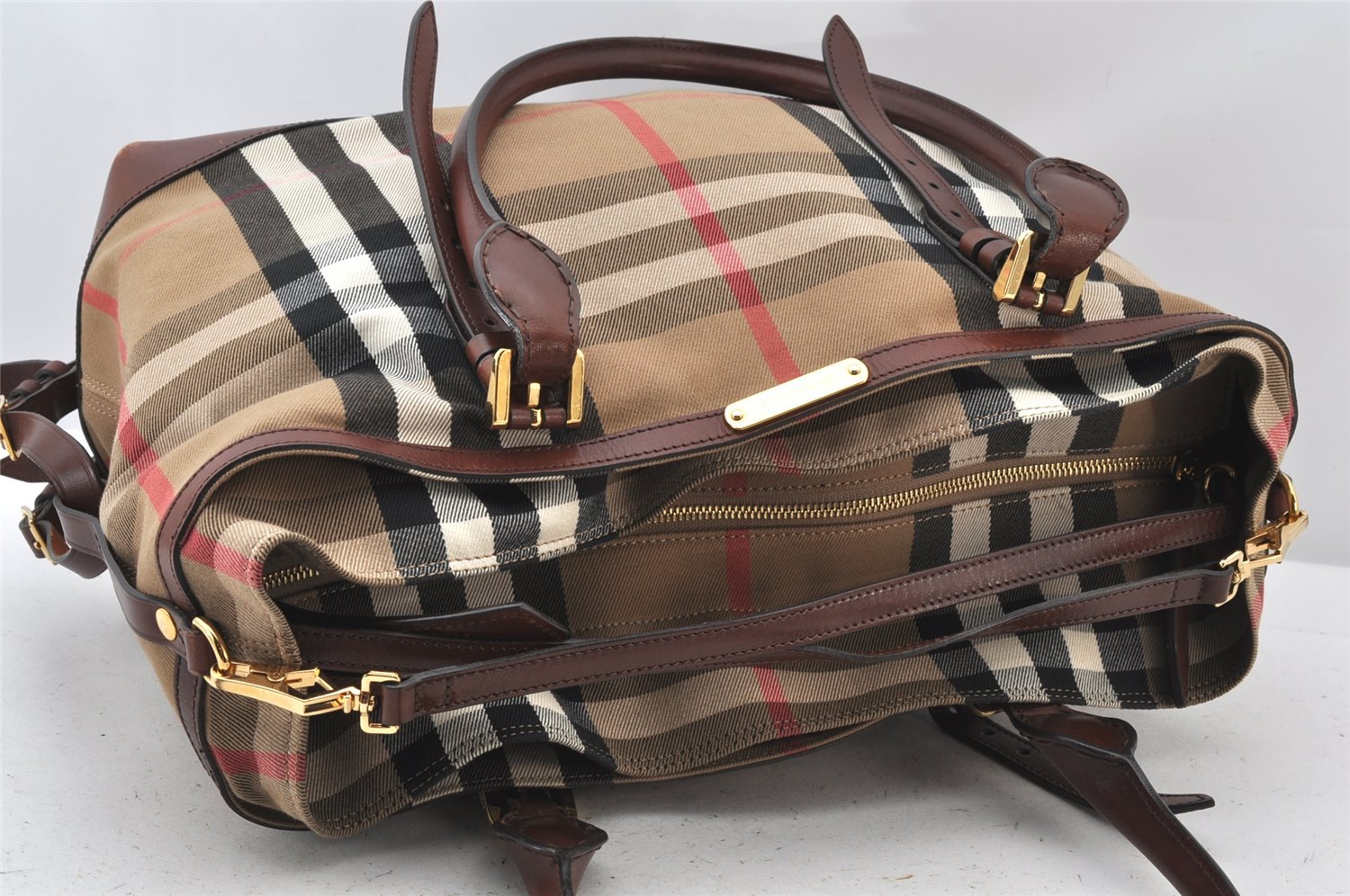 Authentic BURBERRY Nova Check Canvas Leather Shoulder Tote Bag Beige 5369K