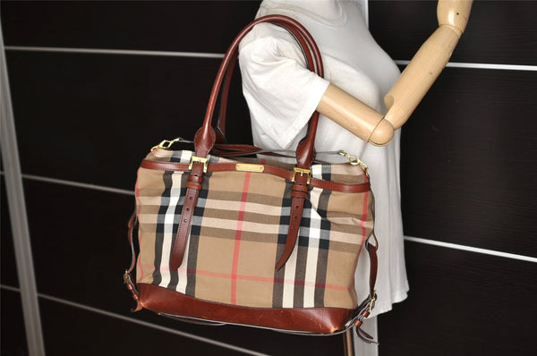 Authentic BURBERRY Nova Check Canvas Leather Shoulder Tote Bag Beige 5369K