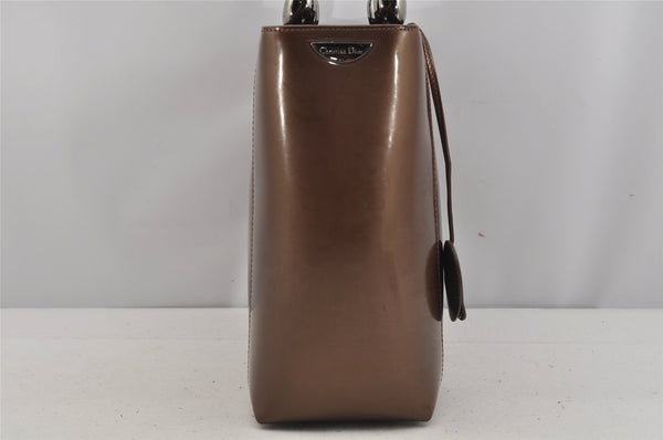Authentic Christian Dior Maris Pearl 2Way Shoulder Tote Bag Enamel Brown 5370J