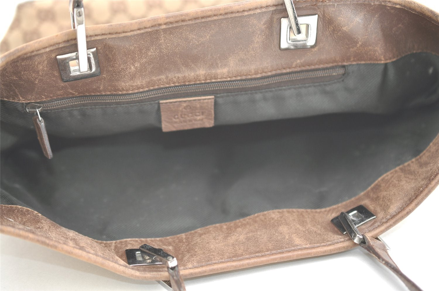 Authentic GUCCI Vintage Shoulder Tote Bag GG Canvas Leather 31243 Brown 5371I