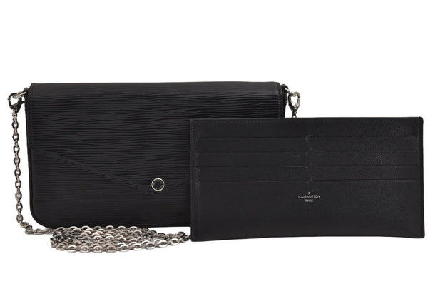 Auth Louis Vuitton Epi Pochette Felicie Chain Shoulder Bag Black M62648 LV 5371J