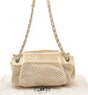 Authentic CHANEL Cotton Leather CC Chain Shoulder Hand Bag White Cream 5372K