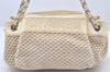 Authentic CHANEL Cotton Leather CC Chain Shoulder Hand Bag White Cream 5372K