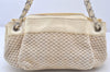 Authentic CHANEL Cotton Leather CC Chain Shoulder Hand Bag White Cream 5372K