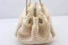 Authentic CHANEL Cotton Leather CC Chain Shoulder Hand Bag White Cream 5372K