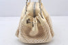 Authentic CHANEL Cotton Leather CC Chain Shoulder Hand Bag White Cream 5372K