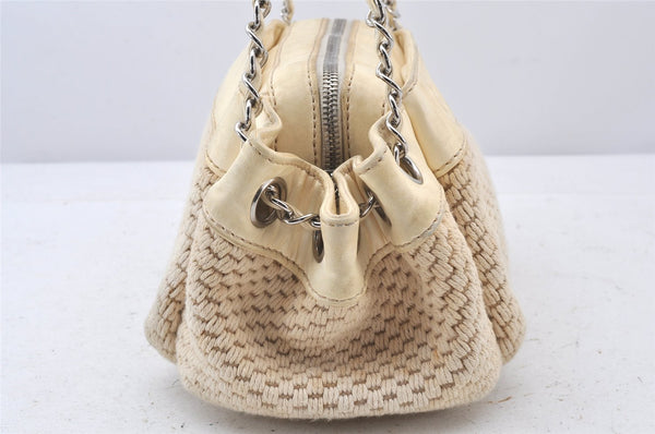 Authentic CHANEL Cotton Leather CC Chain Shoulder Hand Bag White Cream 5372K