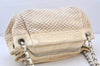 Authentic CHANEL Cotton Leather CC Chain Shoulder Hand Bag White Cream 5372K