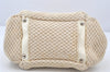 Authentic CHANEL Cotton Leather CC Chain Shoulder Hand Bag White Cream 5372K