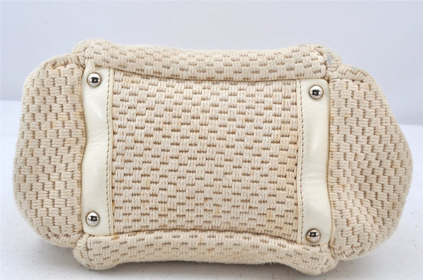 Authentic CHANEL Cotton Leather CC Chain Shoulder Hand Bag White Cream 5372K