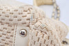 Authentic CHANEL Cotton Leather CC Chain Shoulder Hand Bag White Cream 5372K