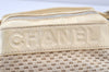 Authentic CHANEL Cotton Leather CC Chain Shoulder Hand Bag White Cream 5372K