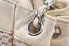 Authentic CHANEL Cotton Leather CC Chain Shoulder Hand Bag White Cream 5372K