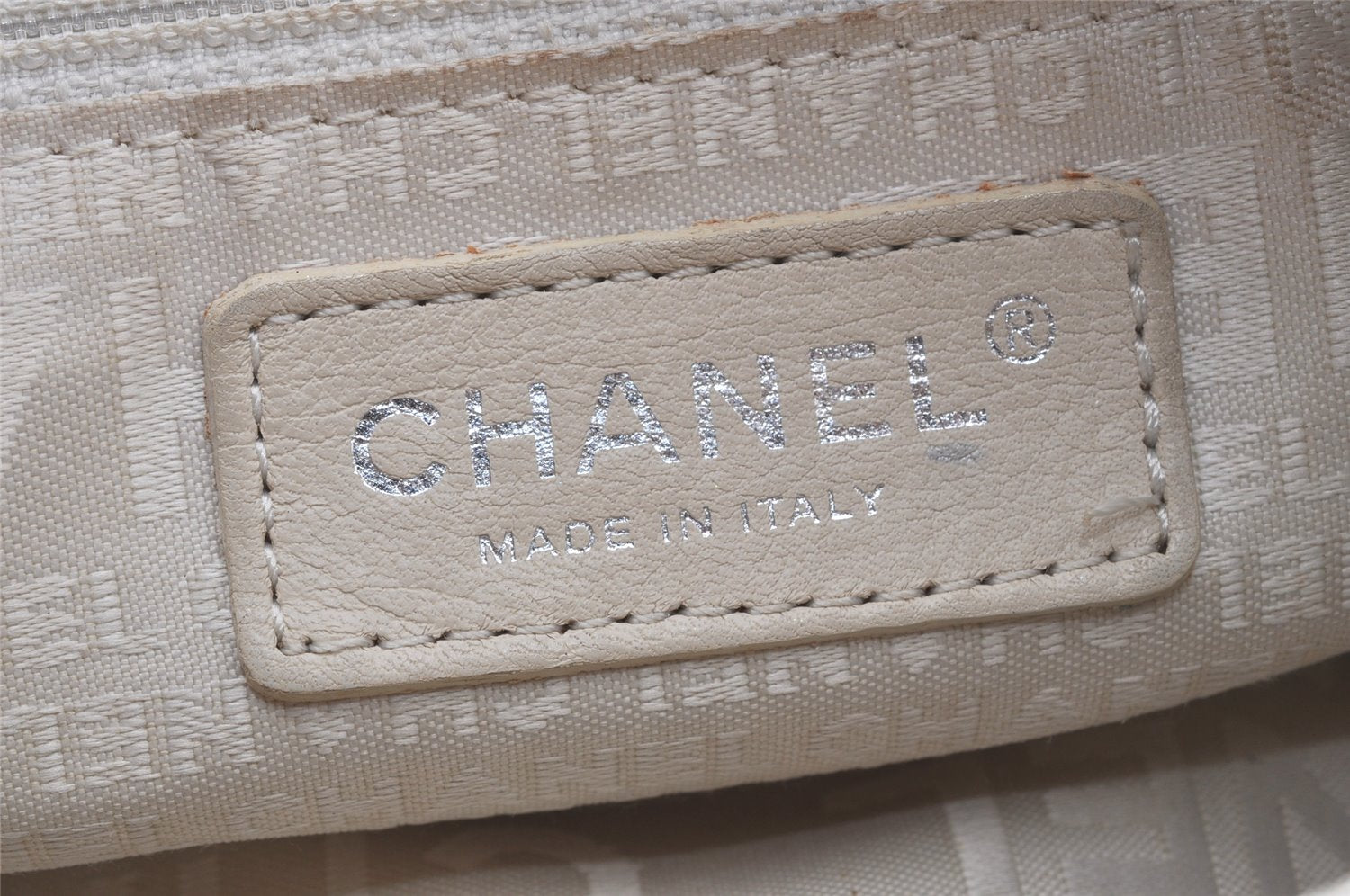 Authentic CHANEL Cotton Leather CC Chain Shoulder Hand Bag White Cream 5372K