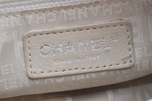 Authentic CHANEL Cotton Leather CC Chain Shoulder Hand Bag White Cream 5372K