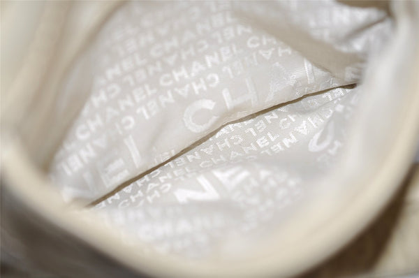 Authentic CHANEL Cotton Leather CC Chain Shoulder Hand Bag White Cream 5372K
