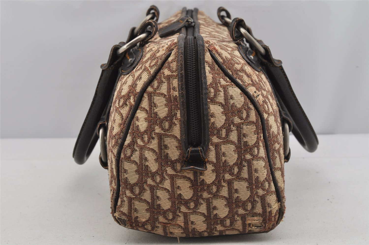 Authentic Christian Dior Trotter Hand Boston Bag Canvas Leather Brown 5373J