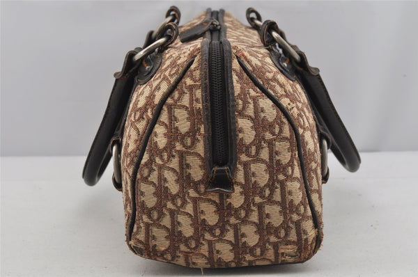 Authentic Christian Dior Trotter Hand Boston Bag Canvas Leather Brown 5373J
