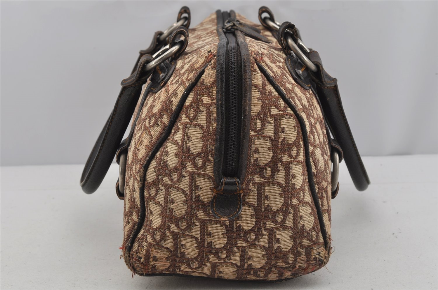 Authentic Christian Dior Trotter Hand Boston Bag Canvas Leather Brown 5373J